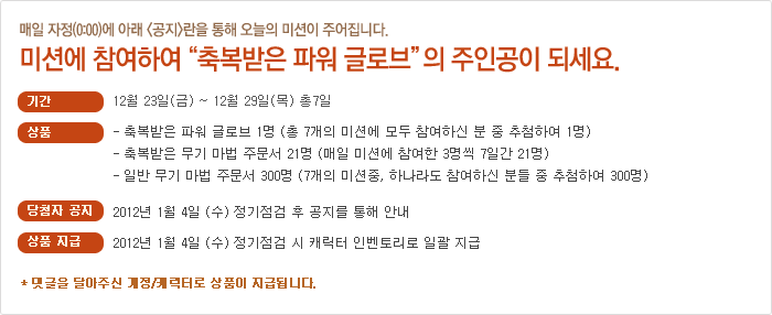 미션에 참여하여 '축복받은 파워 글로브'의 주인공이 되세요.